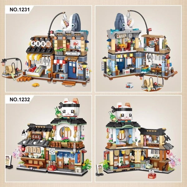 4 PACK BRICK BUILDING KIDS SET, 2969 PCS BUILDING BLOCK SET JAPAN STREET BUILDING PLAYSET GIFTS.