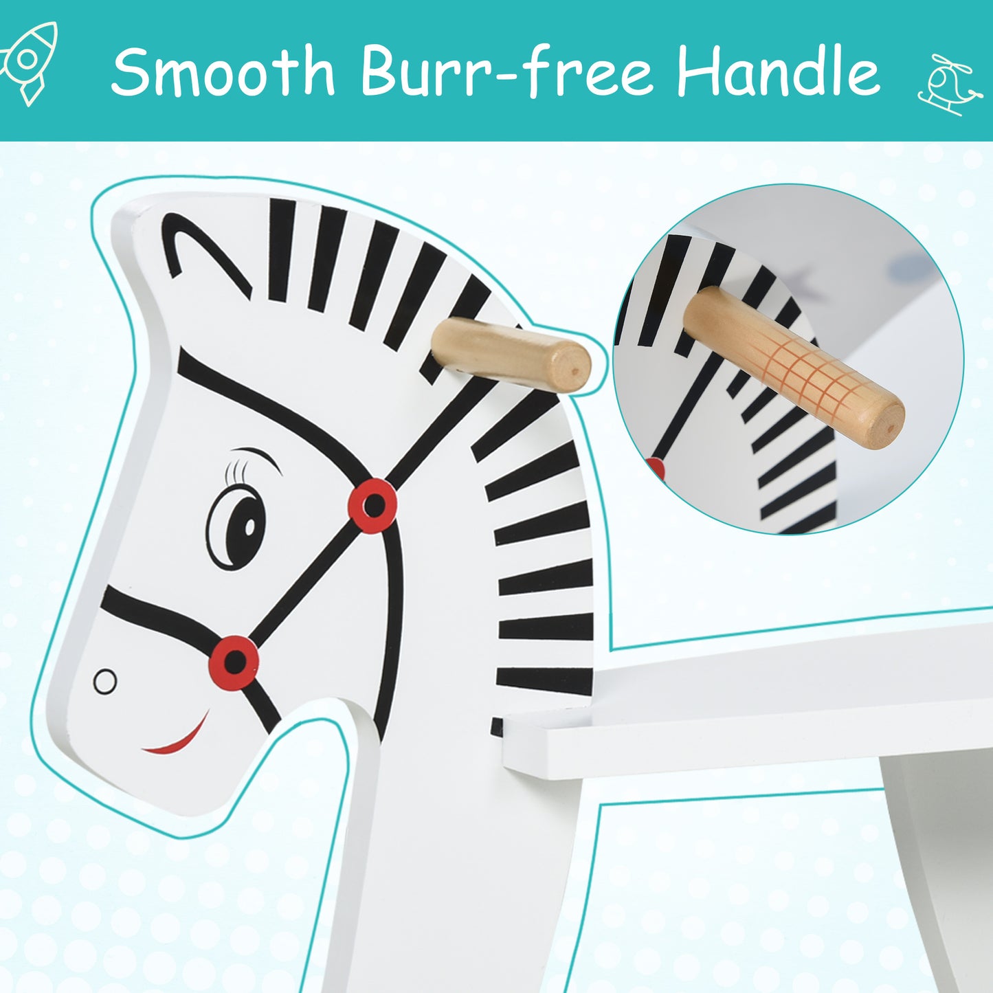 Wooden Rocking Horse, Classic Toddler Ride-On, Safe Traditional, White With Safety Bar, For 1-3 Years
