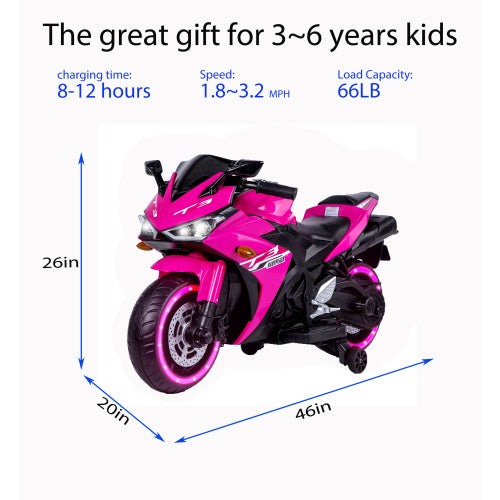 Kids Motorcycle,12V Motorcycle For Kids 3 4 5 6 Years Boys Girls 12v7ah Kids Motorcycle Ride On Toy With Training Wheels Manual Throttle Drive By Hand Lighting Wheels