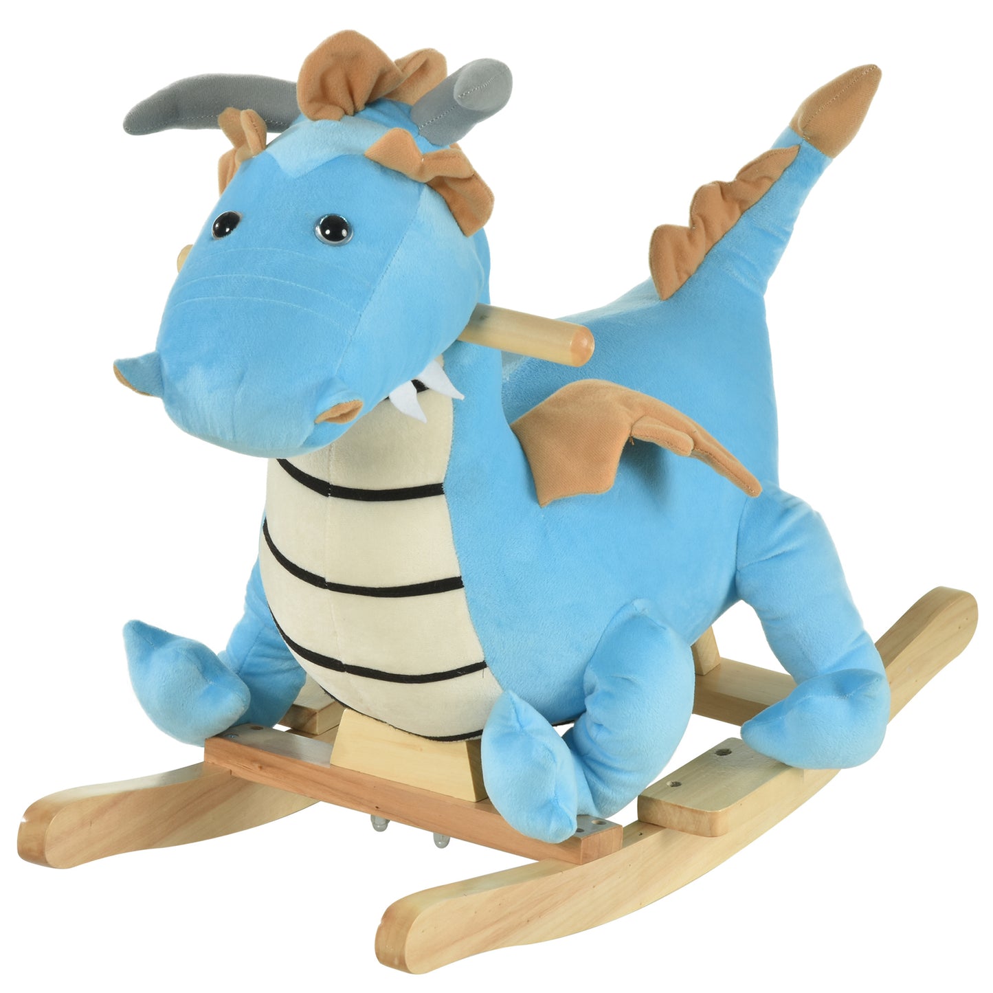 Wooden Dinosaur Rocking Horse, Realistic Sounds, Prehistoric Child Ride-On Toy, Blue, For 18-36 Months