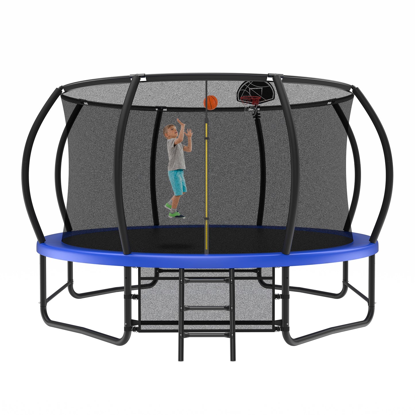 14 Foot Fenced Trampoline - Leisure Trampoline With Ladder And Rust Proof Coating