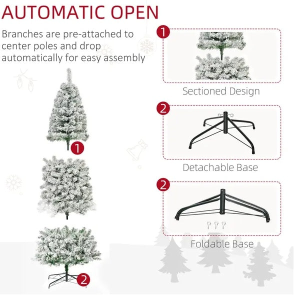 9ft Pre-Lit Snow-Flocked Slim Douglas Fir Artificial Christmas Tree With Realistic Branches, 550 LED Lights And 988 Tips