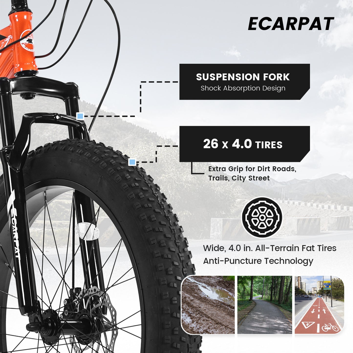 S26109 26 Inch Fat Tire Bike Adult-Youth Full Shimano 21 Speed Mountain Bike, Dual Disc Brake, High-Carbon Steel Frame, Front Suspension, Mountain Trail Bike, Urban Commuter City Bicycle