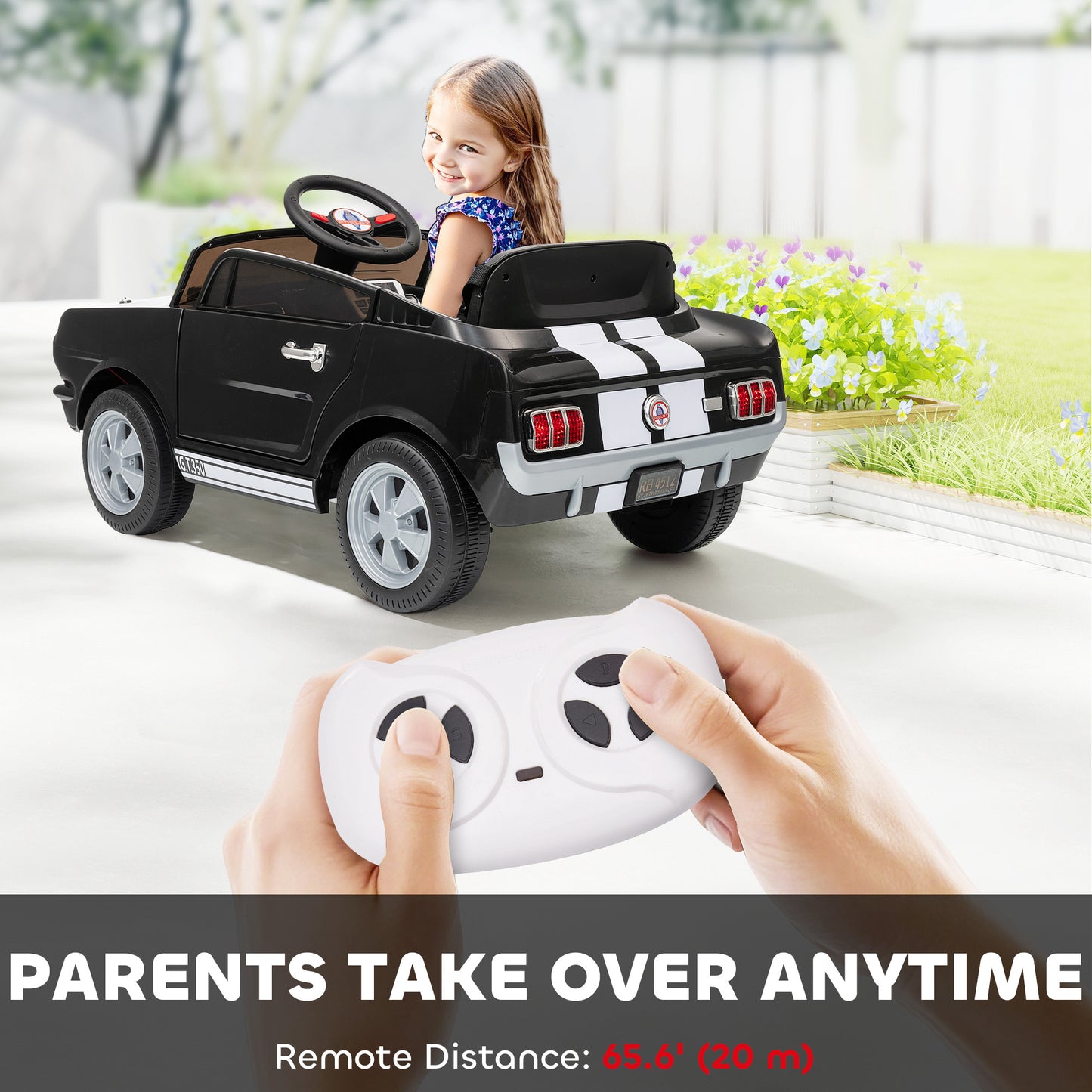 Ride On Car With Remote Control, Adjustable Speed, MP3, Smooth Start, LED Lights, Black