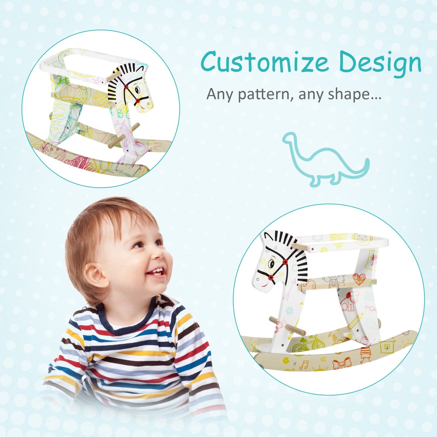 Wooden Rocking Horse, Classic Toddler Ride-On, Safe Traditional, White With Safety Bar, For 1-3 Years
