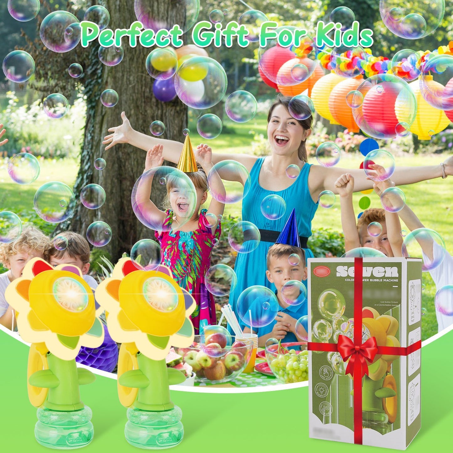 2Pcs Bubble Machines With Lights For Kids Rechargeable Dancing Sunflower Bubble Maker For 4-8Years Old Toddlers Outdoor Summer Play Toy Party Birthday Gift