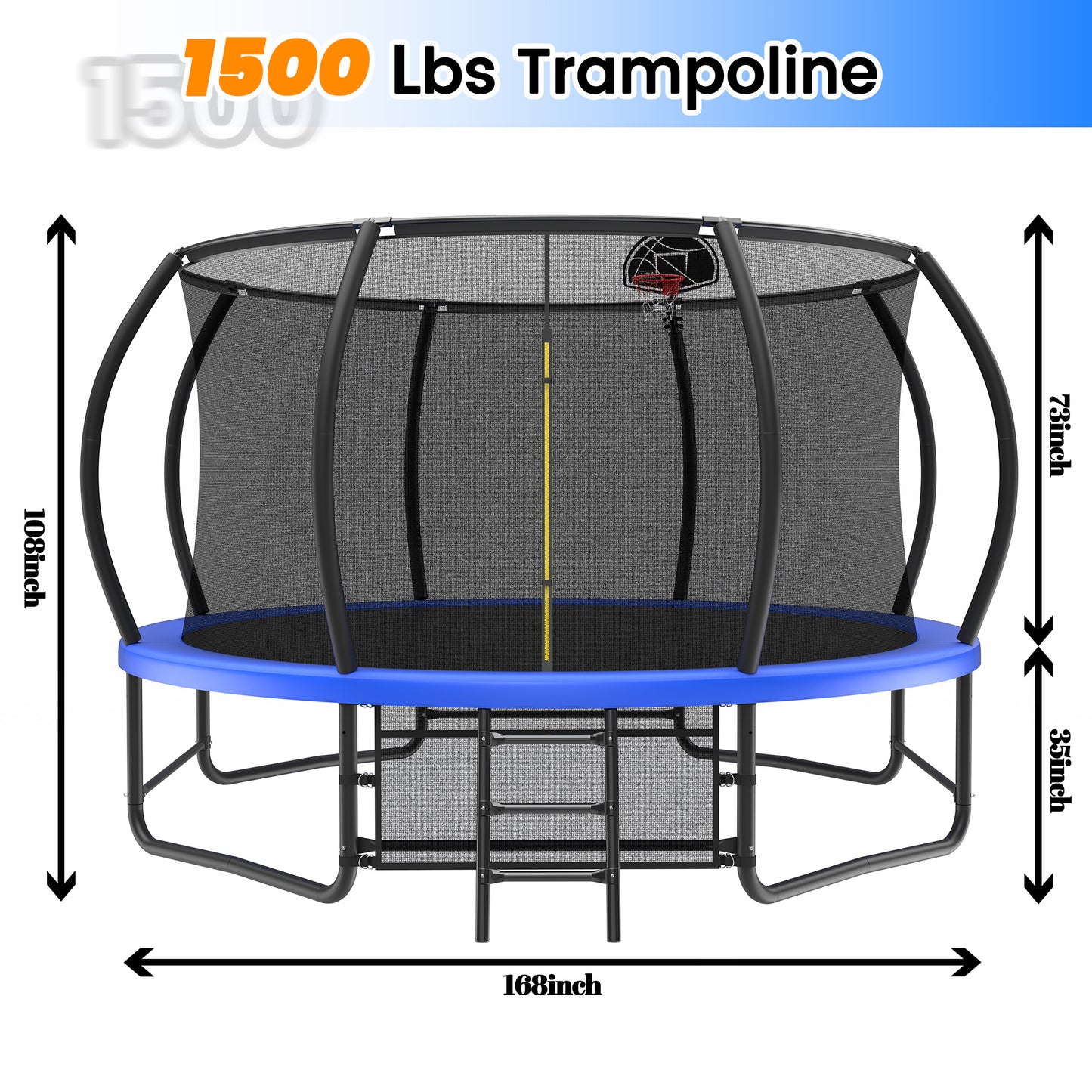 14 Foot Fenced Trampoline - Leisure Trampoline With Ladder And Rust Proof Coating