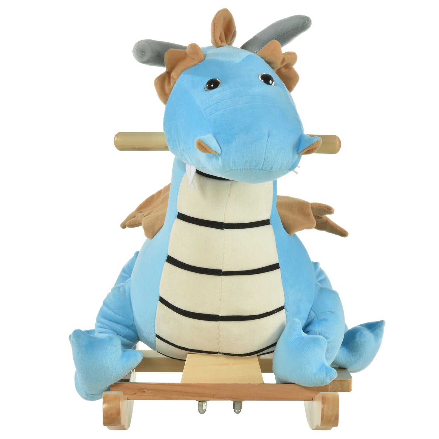 Wooden Dinosaur Rocking Horse, Realistic Sounds,  Prehistoric Child Ride-On Toy, Blue, For 18-36 Months