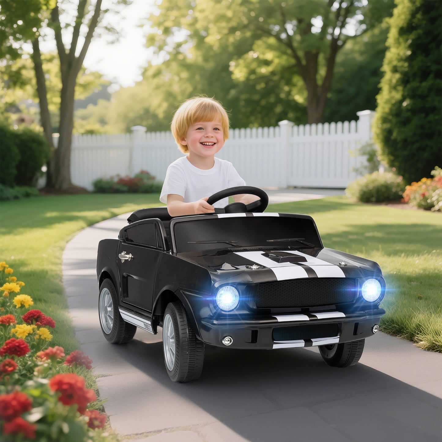 Ride On Car With Remote Control, Adjustable Speed, MP3, Smooth Start, LED Lights, Black