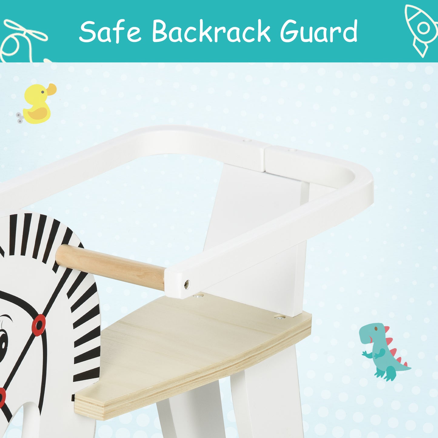 Wooden Rocking Horse, Classic Toddler Ride-On, Safe Traditional, White With Safety Bar, For 1-3 Years