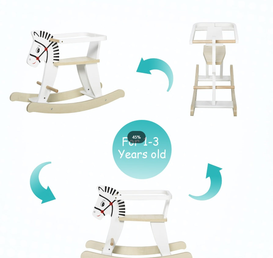 Wooden Rocking Horse, Classic Toddler Ride-On, Safe Traditional, White With Safety Bar, For 1-3 Years