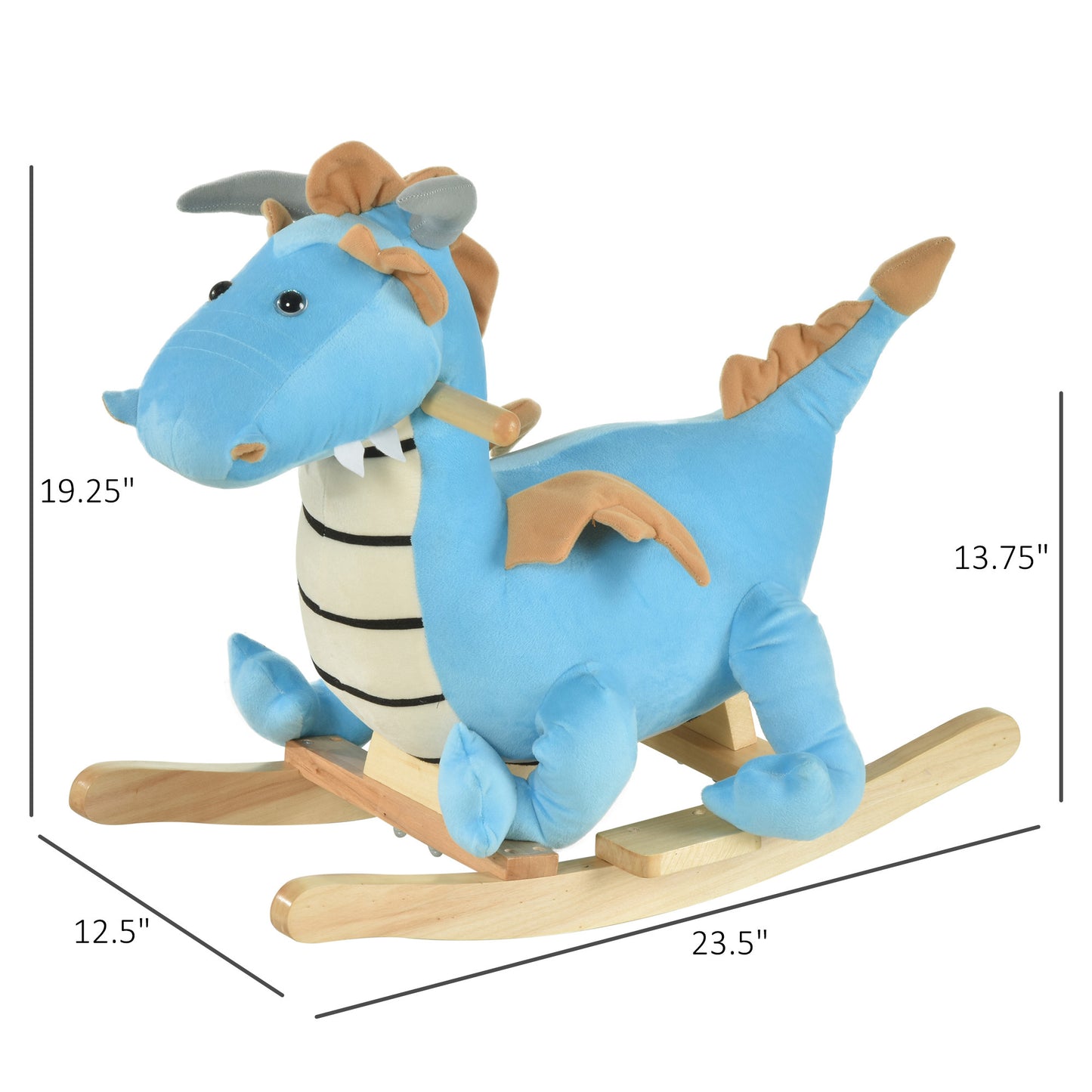 Wooden Dinosaur Rocking Horse, Realistic Sounds,  Prehistoric Child Ride-On Toy, Blue, For 18-36 Months