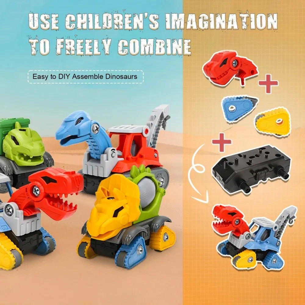 5 Pack Take Apart Dinosaur Set With Electric Drill, Construction Building Toy For Boys, Ideal Xmas Birthday Gift