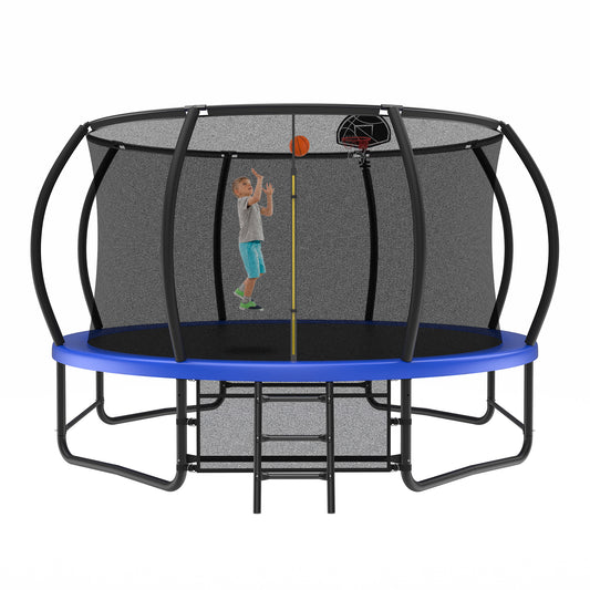 14 Foot Fenced Trampoline - Leisure Trampoline With Ladder And Rust Proof Coating