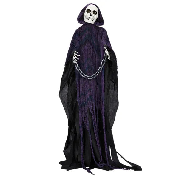 6ft Halloween Decorations Outdoor Life Size Animatronics Grim Reaper With Chain, Sound-Actived Party Decor With Creepy Sound , Scary Haunted House Props For Garden Yard Lawn