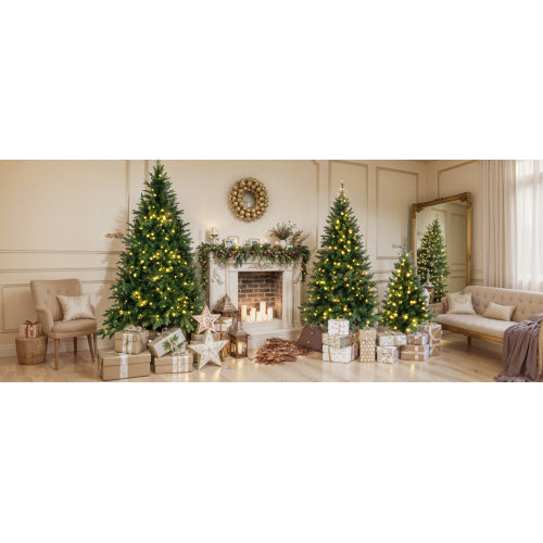8FT, 6FT, 4FT Pre-Lit Green Pine Artificial Christmas Tree, Set Of 3 Hinged Xmas Trees With 820 Warm-Yellow LED Lights And 2539 Branch Tips, Holiday Decoration For Home,Office And Party