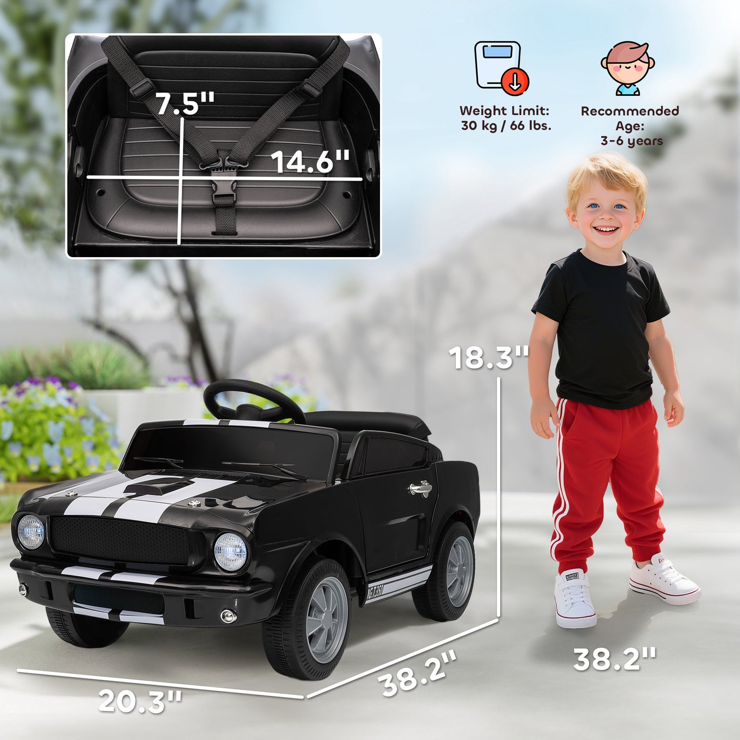 Ride On Car With Remote Control, Adjustable Speed, MP3, Smooth Start, LED Lights, Black
