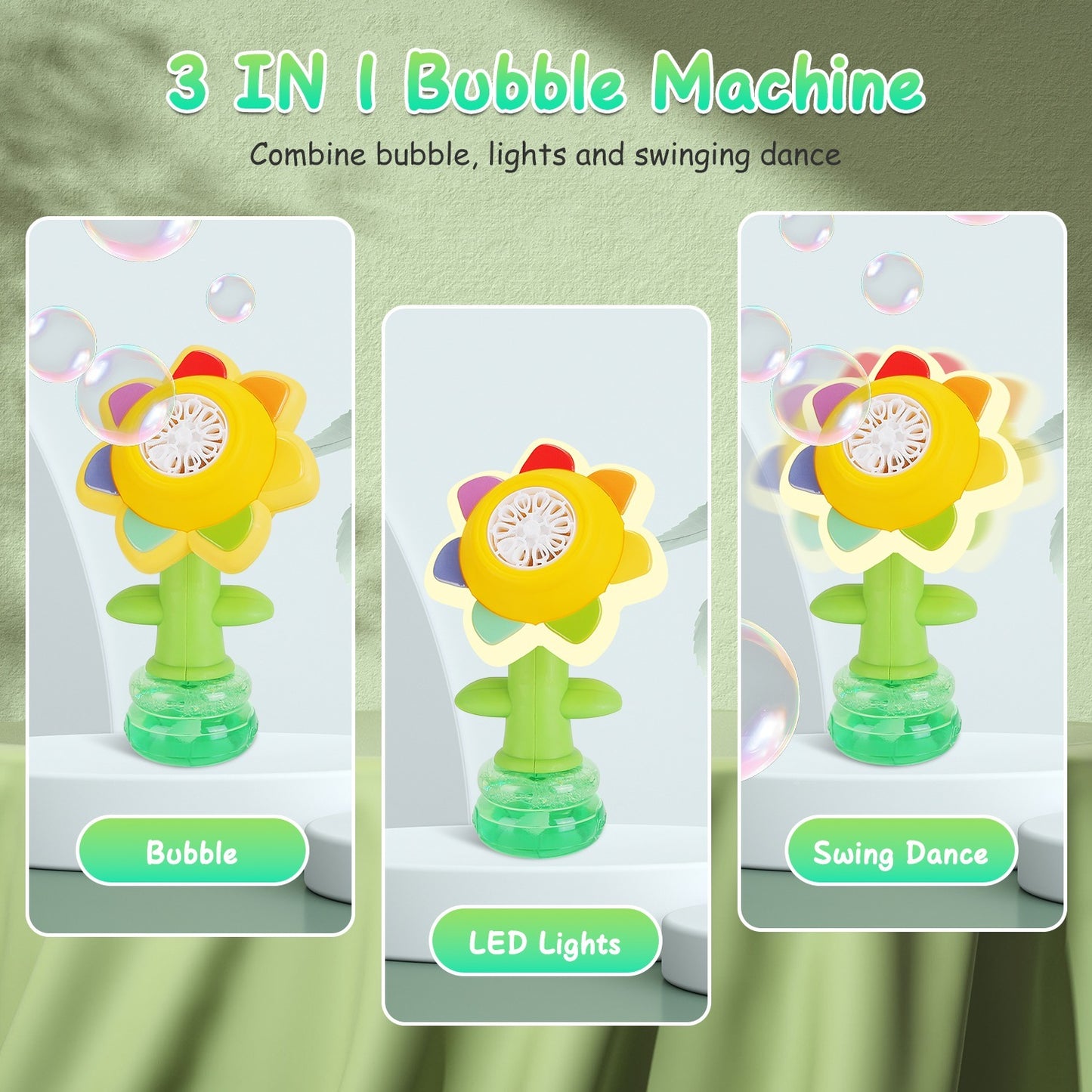 2Pcs Bubble Machines With Lights For Kids Rechargeable Dancing Sunflower Bubble Maker For 4-8Years Old Toddlers Outdoor Summer Play Toy Party Birthday Gift