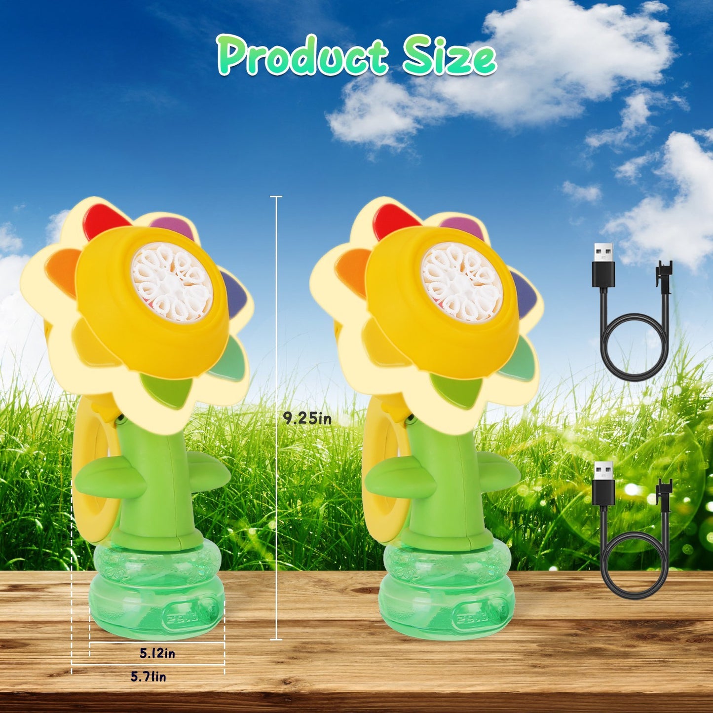2Pcs Bubble Machines With Lights For Kids Rechargeable Dancing Sunflower Bubble Maker For 4-8Years Old Toddlers Outdoor Summer Play Toy Party Birthday Gift