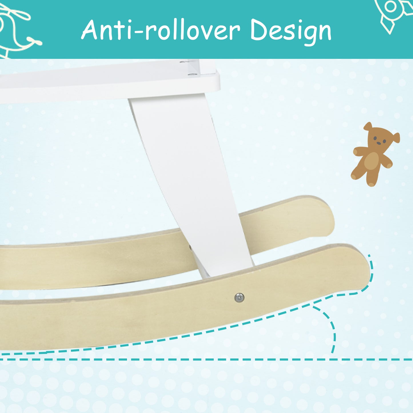 Wooden Rocking Horse, Classic Toddler Ride-On, Safe Traditional, White With Safety Bar, For 1-3 Years